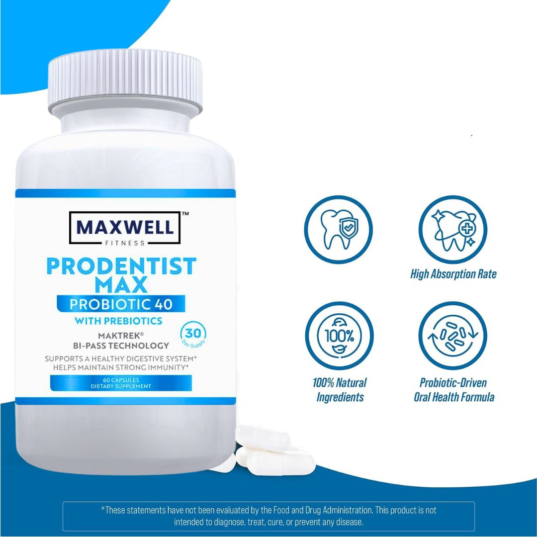 Prodentist Max Oral Probiotics for Teeth & Gums – Advanced Dental Health Supplement for Fresh Breath, Plaque & Bad Breath Support – 40 Billion CFU Probiotic with Prebiotics – 60 Capsules
