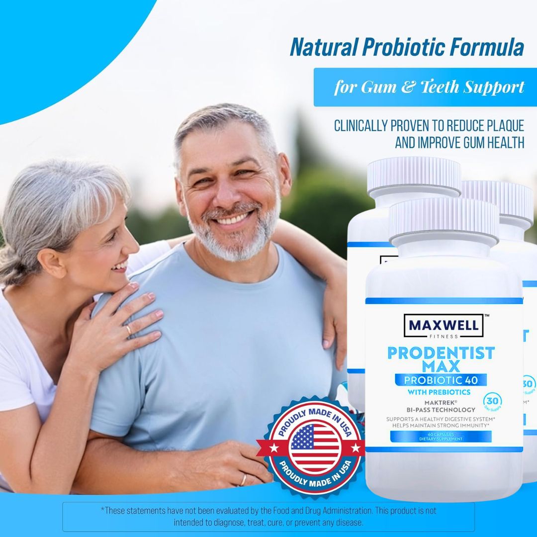 Prodentist Max Oral Probiotics for Teeth & Gums – Advanced Dental Health Supplement for Fresh Breath, Plaque & Bad Breath Support – 40 Billion CFU Probiotic with Prebiotics – 60 Capsules