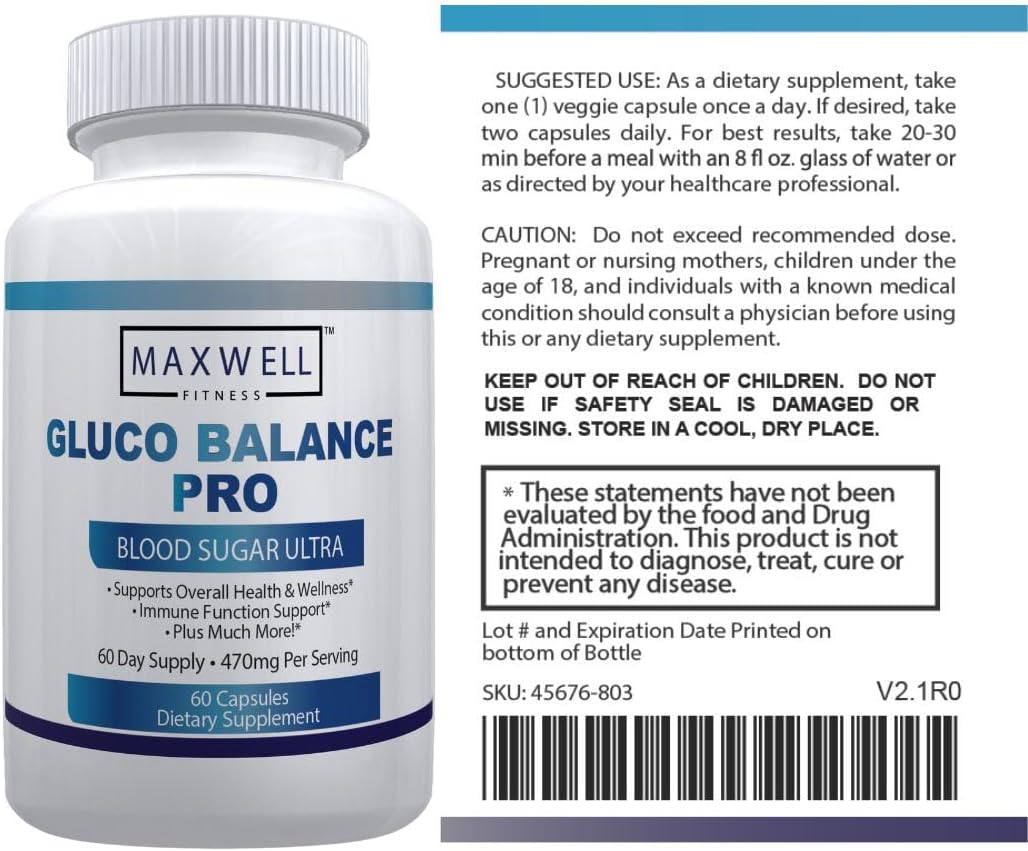 GlucoBalance Pro - Made in USA - Natural Formula to Maintain Healthy Levels, Energy Management, Daily Needs Formula, Blood Balance Formulation, 60 Capsules
