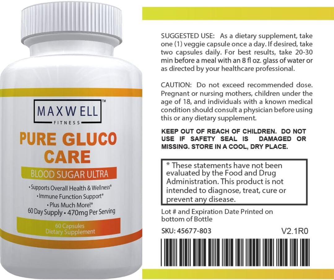 Pure Gluco Care - Made in USA - Natural Formula to Maintain Healthy Levels, Energy Management, Daily Needs Formula, Blood Balance Formulation, 60 Capsules